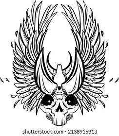 vector line art of a winged skull 