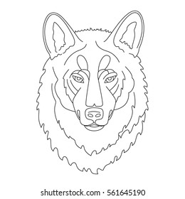 Vector line art wolf. Hand-drawn vector illustration. Can be used for graphic design, textile design or web design.