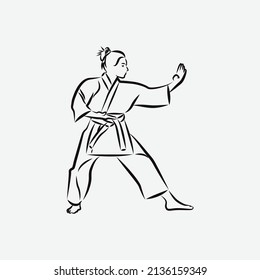 Vector line art of a woman posing in karate