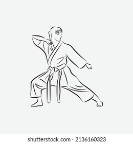 Vector line art of a woman posing in karate