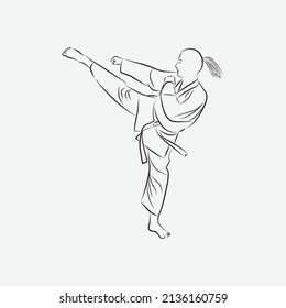 Vector line art of a woman posing in karate