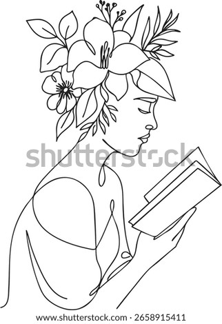 Vector Line Art Woman Reading a Book