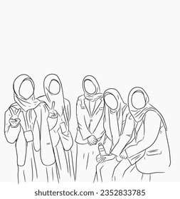 Vector line art of woman. Womanhood concept art. Happy Women's Day. Celebrate women who wear the hijab.