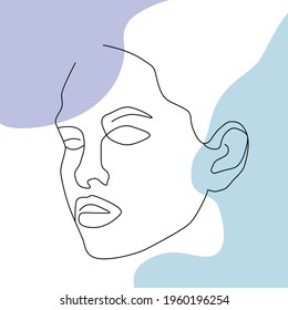Das Gesicht der Künstlerin der Vektorlinie. Abstraktes Poster mit weiblichem Gesicht. Vektorminimalistischer Frauenportret. Vektorkonzept des weiblichen Kunstportfolios für Kosmetik, Mode, Logo, Web, Verpackung.