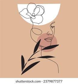  Vector line art of woman's face and flowers aesthetic minimal line drawing