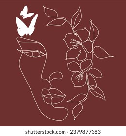  Vector line art of woman's face and flowers aesthetic minimal line drawing