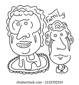 Vector line artwork with hand drawn funny characters family