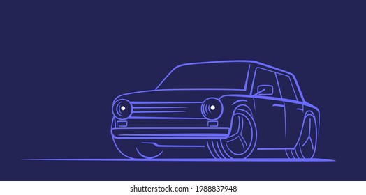 Vector line auto. Car retro design concept