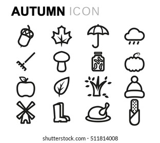 Vector line autumn icons set on white background