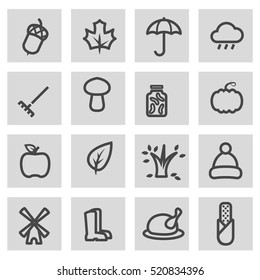 Vector line autumn icons set on grey background