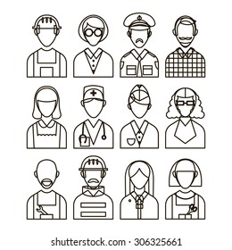 vector line avatar icons professions set collection people occupation different 