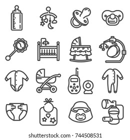 Vector line baby icons set on white background