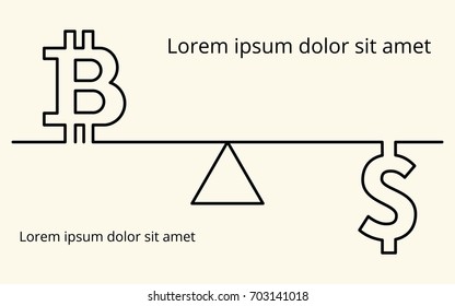 Vector line background with images of digital crypto currency symbol bitcoin, ascending chart and two places for text, for your presentation, flyer or site,flat style