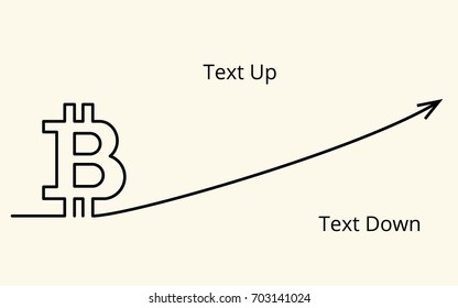 Vector line background with images of digital crypto currency symbol bitcoin, ascending chart and two places for text, for your presentation, flyer or site,flat style