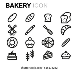 Vector line bakery icons set on white background