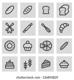 Vector line bakery icons set on grey background