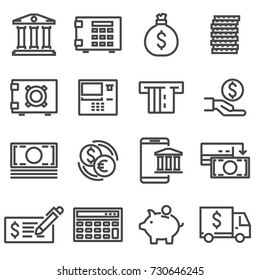 Vector line bank icons set