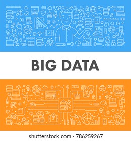 Vector line banner for big data. Horizontal linear web concept for database.