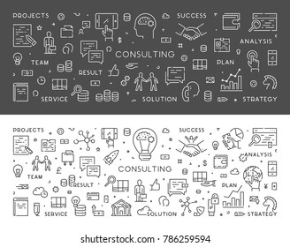 Vector line banner and concept for consulting. Modern linear symbol for business consultation.