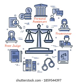 Vector line banner of legal proceedings - scales of justice icon