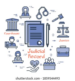 Vector line banner of legal proceedings - judicial record icon