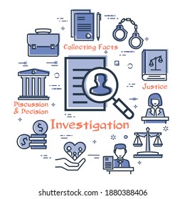 Vector line banner of legal proceedings - investigation icon