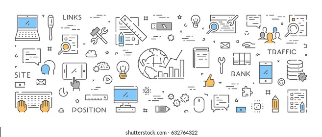 Vector line banner for search engine optimization. Modern linear banner.