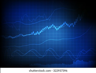 Vector : Line and bar chart on blue grid background
