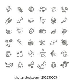 Vector line barbecue icons set on white background