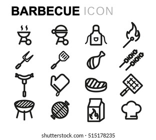 Vector line barbecue icons set on white background