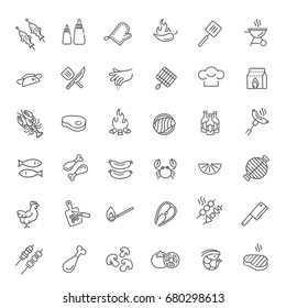 Vector line barbecue icons set on white background