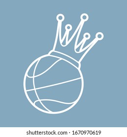 Vector line basketball ball with royal crown. Blue background
