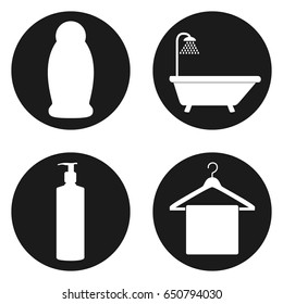 Vector line bathroom icon set in circle button. Vector illustration