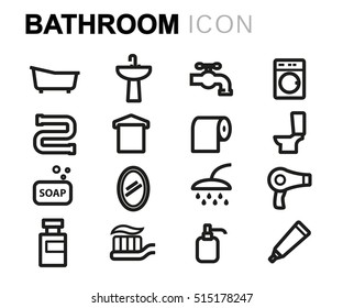 Vector line bathroom icons set on white background