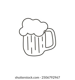 Vector line beer glass. Foam beer in a glass. Foam beer pint vector. Clinking outline glasses. Alcoholic drink beer vector. Vector illustration.