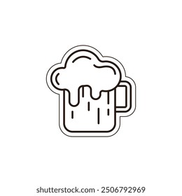 Vector line beer glass. Foam beer in a glass. Foam beer pint vector. Clinking outline glasses. Alcoholic drink beer vector. Vector illustration.