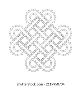 Cadena de bicicleta de línea vectorial como símbolo tibetano. Aislado sobre fondo blanco.