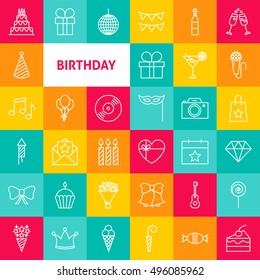 Vector Line Birthday Icons