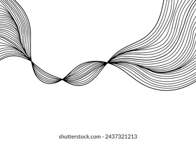 Vector line black color, luxury design texture. Elegant curved flow graphic. Dynamic banner of river, ocean