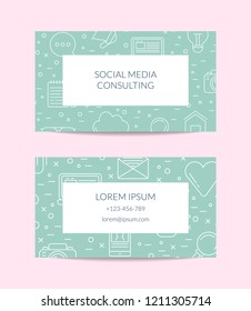 Vector line blog icons business card template for social media manager illustration