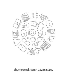 Vector line blog icons in circle shape illustration