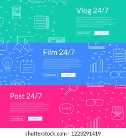 Vector line blog icons web banner templates illustration