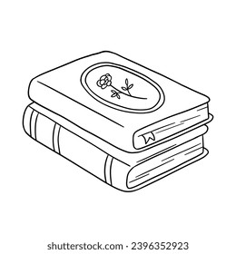 Vector line books stack. Outline illustration isolated on white. Book stack doodle sketch