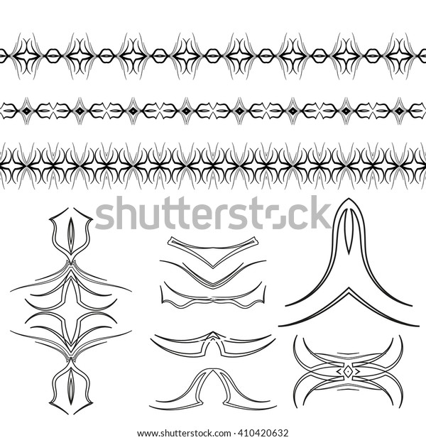 Vector line border and design element. Geometric\
fashion pattern. Trendy style brushes. A set of decorative items to\
decorate your work.