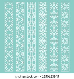 Vector line border set with geometric repeating patterns. Isolated design elements for page decoration, headline, banners, wedding invitation cards. Fashion white lace collection