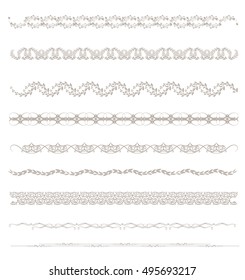 Vector line borders set, vintage floral borders, illustration isolated on white