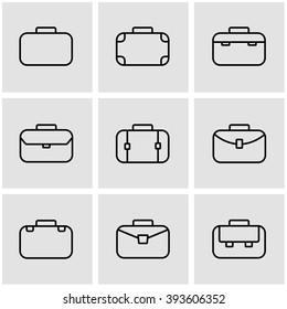 Vector line briefcase icon set.