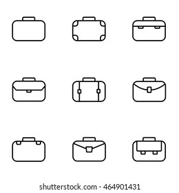 Vector line briefcase icon set on white background