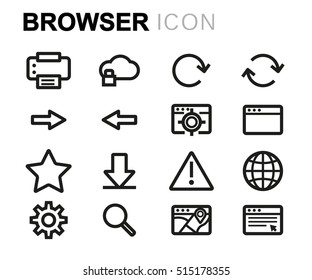 Vector line browser icons set on white background