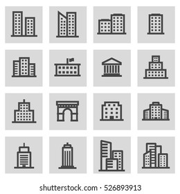 Vector line building icons set on grey background